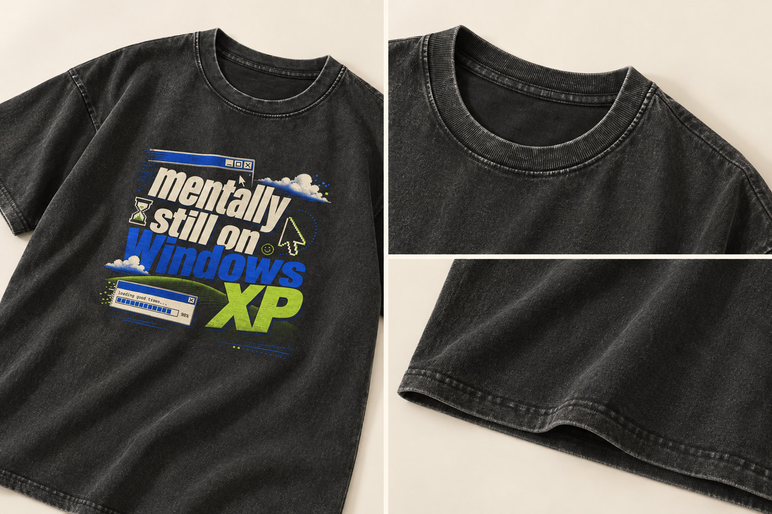 Mentally Still on XP garment, collar and fabric detail mockups