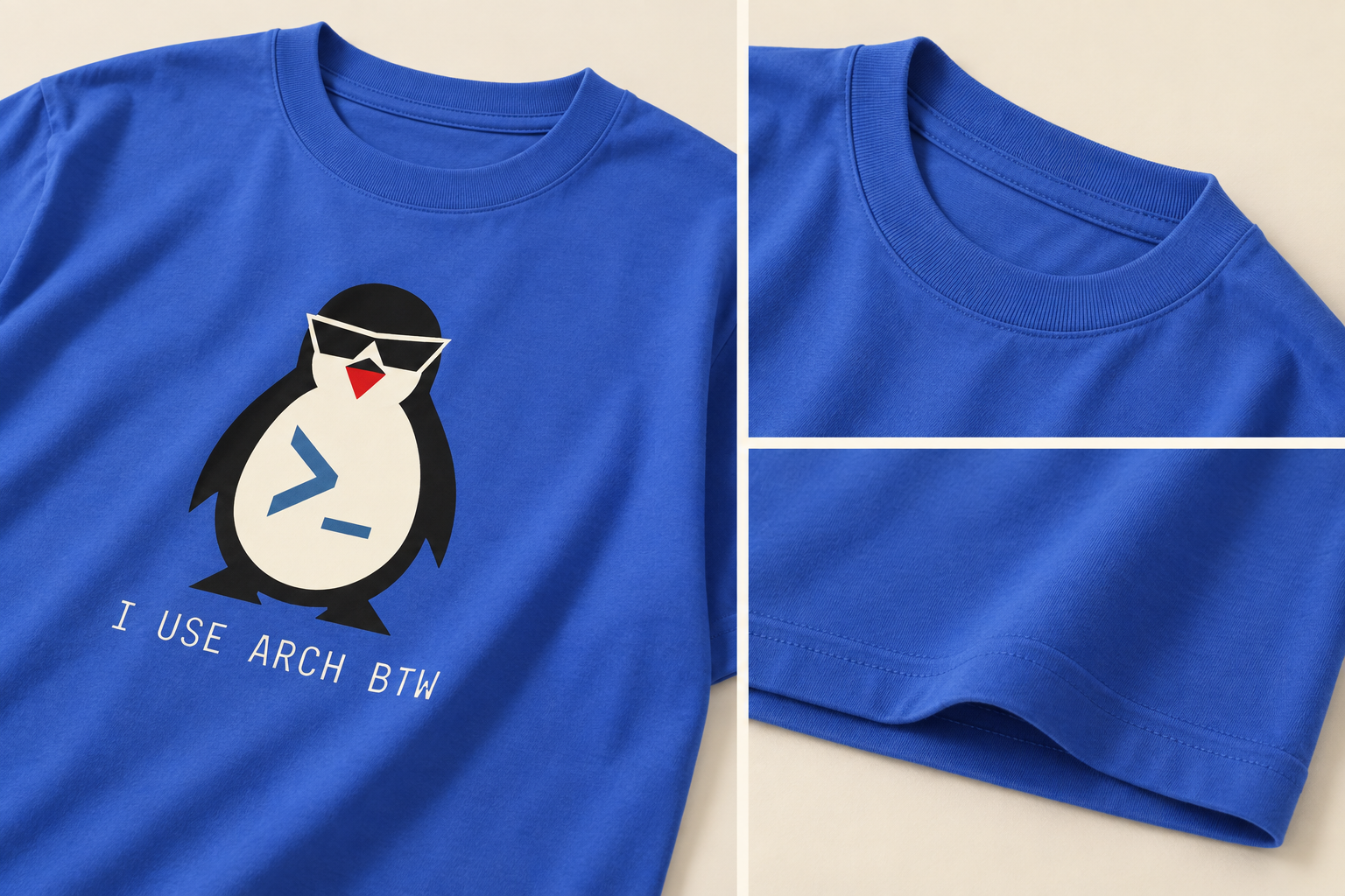 I Use Arch BTW garment, collar and fabric detail mockups