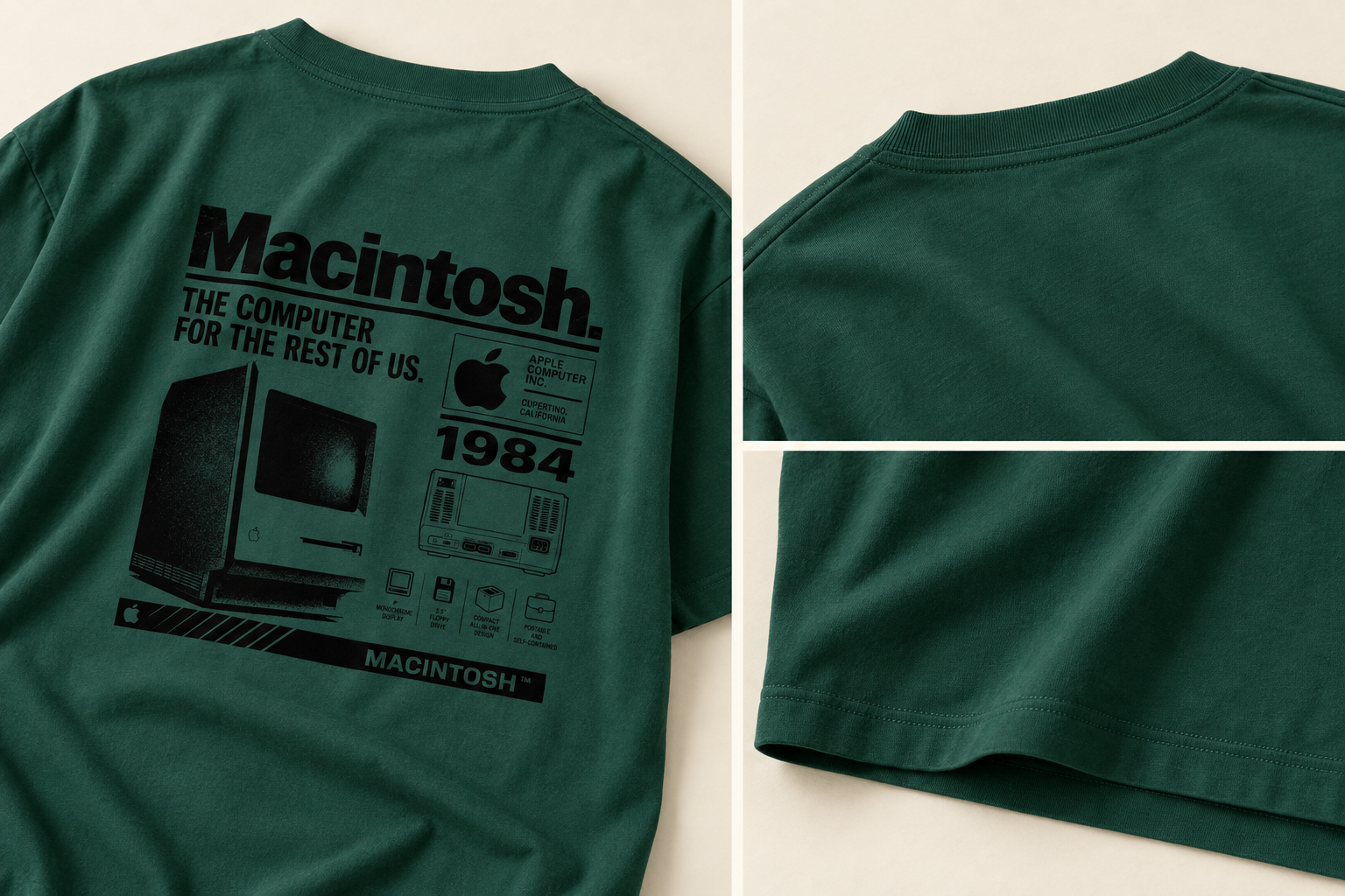 The Macintosh garment, collar and fabric detail mockups